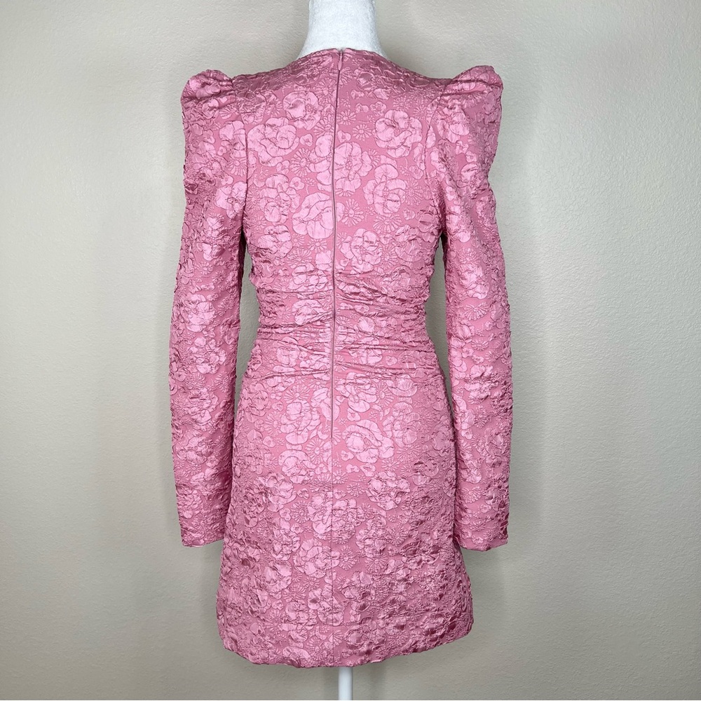 GANNI Pink Floral Jacquard Tonal Long Sleeve Romantic Barbiecore Mini Dress NWT - Picture 11 of 15